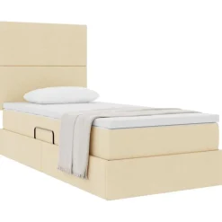 vidaXL Lit avec rangement et matelas Crème 90 x 190 cm Polyester