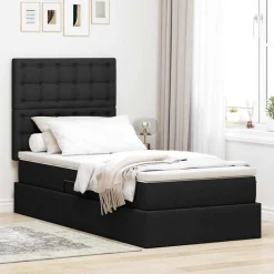 Lits & Accessoires-vidaXL Lit avec rangement et LED avec LED 90 x 190 cm Polyester Noir