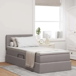 Lits & Accessoires-vidaXL Lit avec rangement et LED avec stockage 90 x 190 cm tissu Taupe