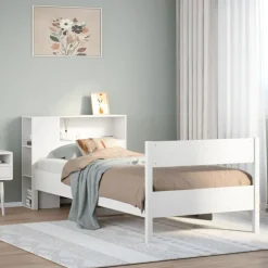 Lits & Accessoires-vidaXL Lit bibliothèque sans matelas 75x190cm bois de pin massif Blanc