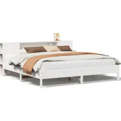 Lits & Accessoires-vidaXL Lit bibliothèque sans matelas 200x200 cm bois pin massif Blanc
