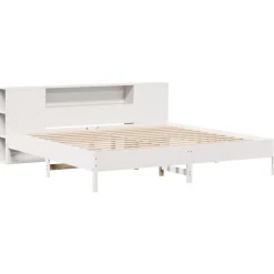 Lits & Accessoires-vidaXL Lit bibliothèque sans matelas 200x200 cm bois pin massif Blanc