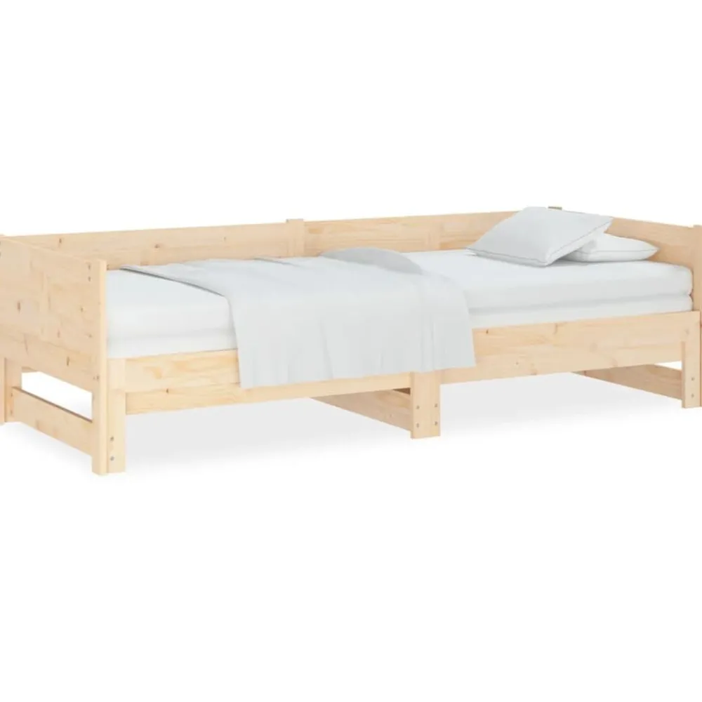 Lits & Accessoires-vidaXL Lit coulissant sans matelas bois de pin solide 2x(80x200) cm Naturel