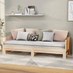 Lits & Accessoires-vidaXL Lit coulissant sans matelas bois de pin solide 2x(80x200) cm Naturel