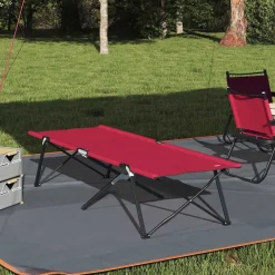 Loisirs De Plein Air-vidaXL Lit de camping pliant 206 x 76 x 74 cm Oxford et acier Rouge