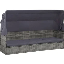 Mobilier De Jardin-vidaXL Lit de jardin avec auvent 205x62 cm Résine tressée Gris