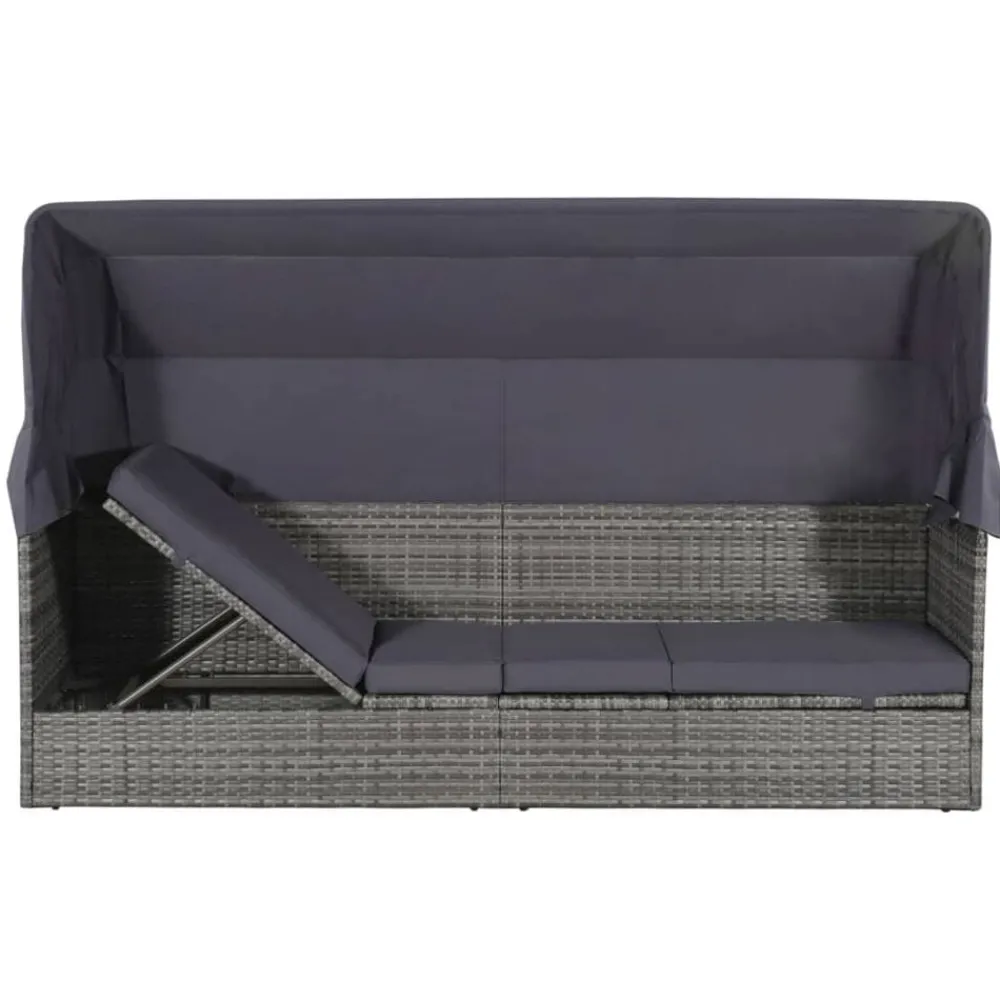 Mobilier De Jardin-vidaXL Lit de jardin avec auvent 205x62 cm Résine tressée Gris