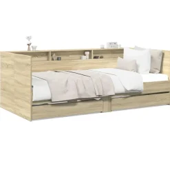 Lits & Accessoires-vidaXL Lit de jour avec tiroirs sans matelas chêne sonoma 100x200 cm Ch&ecirc;ne sonoma