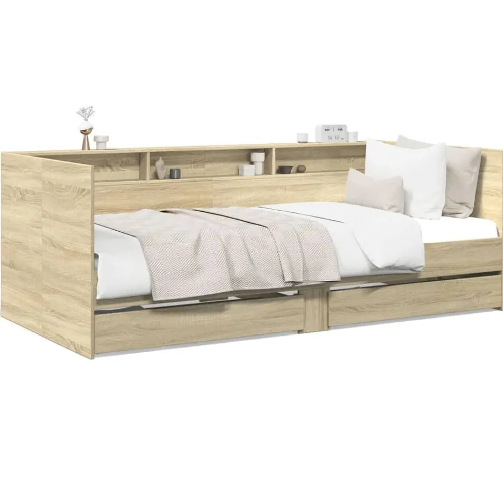 Lits & Accessoires-vidaXL Lit de jour avec tiroirs sans matelas chêne sonoma 100x200 cm Chêne sonoma