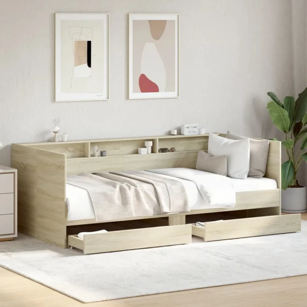 Lits & Accessoires-vidaXL Lit de jour avec tiroirs sans matelas chêne sonoma 100x200 cm Chêne sonoma