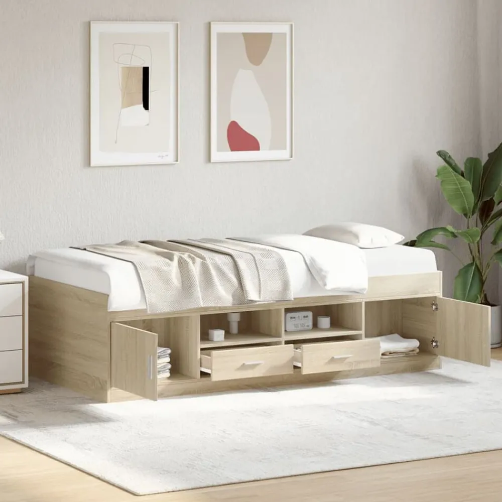 Lits & Accessoires-vidaXL Lit de jour avec tiroirs sans matelas chêne sonoma 90x200 cm Chêne sonoma