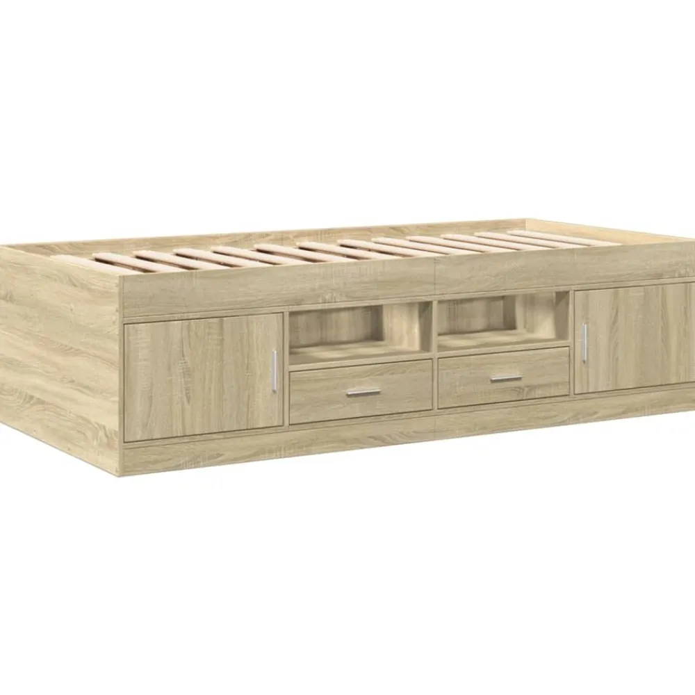 Lits & Accessoires-vidaXL Lit de jour avec tiroirs sans matelas chêne sonoma 90x200 cm Chêne sonoma