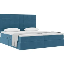 Lits & Accessoires-vidaXL Lit de Rangement avec matelas 180 x 200 cm Velours Bleu foncé