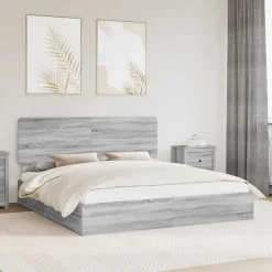 vidaXL Lit de Rangement Gris Sonoma 200 x 200 cm Bois d'ingénierie