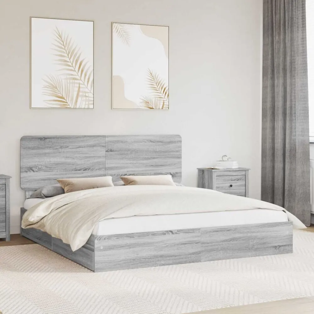 vidaXL Lit de Rangement Gris Sonoma 200 x 200 cm Bois d'ingénierie