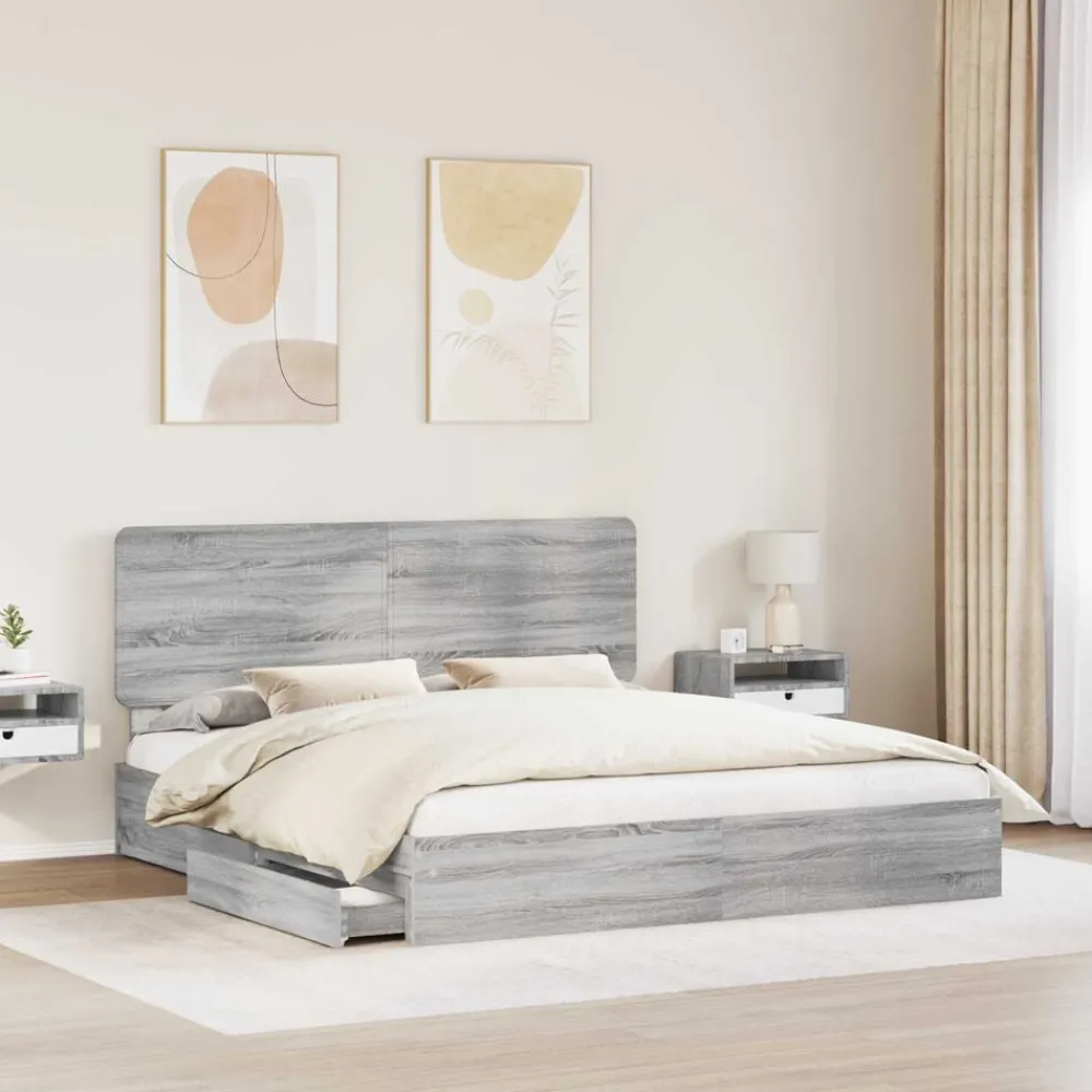 vidaXL Lit de Rangement Gris Sonoma 200 x 200 cm Bois d'ingénierie