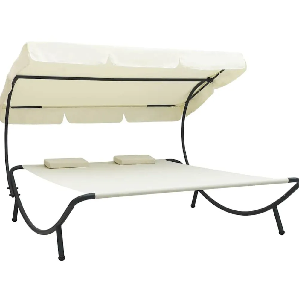 vidaXL Lit de repos d'extérieur avec auvent et oreillers Blanc crème