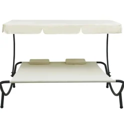 vidaXL Lit de repos d'extérieur avec auvent et oreillers Blanc crème