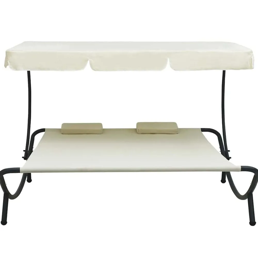 vidaXL Lit de repos d'extérieur avec auvent et oreillers Blanc crème