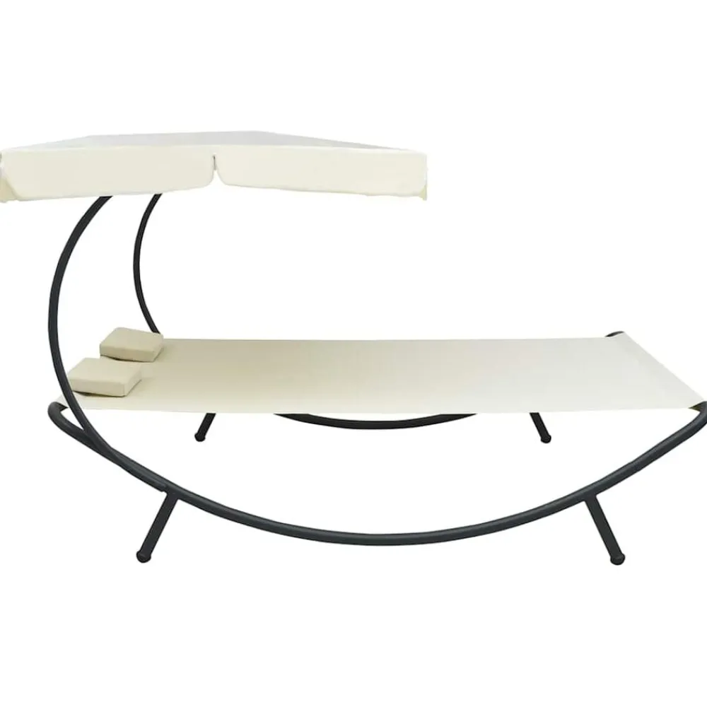 vidaXL Lit de repos d'extérieur avec auvent et oreillers Blanc crème