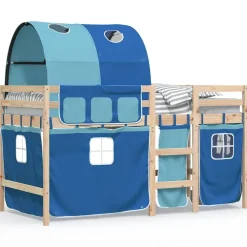 Lits & Accessoires-vidaXL Lit mezzanine enfants avec tunnel sans matelas 90x190 cm Bleu