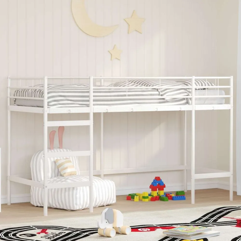 Lits & Accessoires-vidaXL Lit mezzanine pour enfants 74,5 x 190 cm Acier Blanc