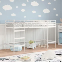 Lits & Accessoires-vidaXL Lit mezzanine pour enfants 74,5 x 190 cm Acier Blanc