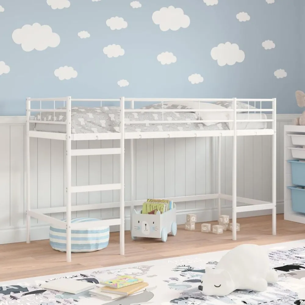 Lits & Accessoires-vidaXL Lit mezzanine pour enfants 74,5 x 190 cm Acier Blanc