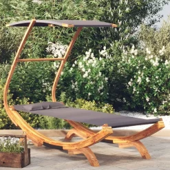 Mobilier De Jardin-vidaXL Lit repos et auvent 100x190x134cm Bois courbé massif Anthracite
