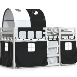 Lits & Accessoires-vidaXL Lit superposé sans matelas 90x200 cm bois de pin massif Blanc et noir