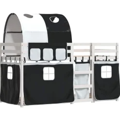 Lits & Accessoires-vidaXL Lit superposé sans matelas 90x200 cm bois de pin massif Blanc et noir