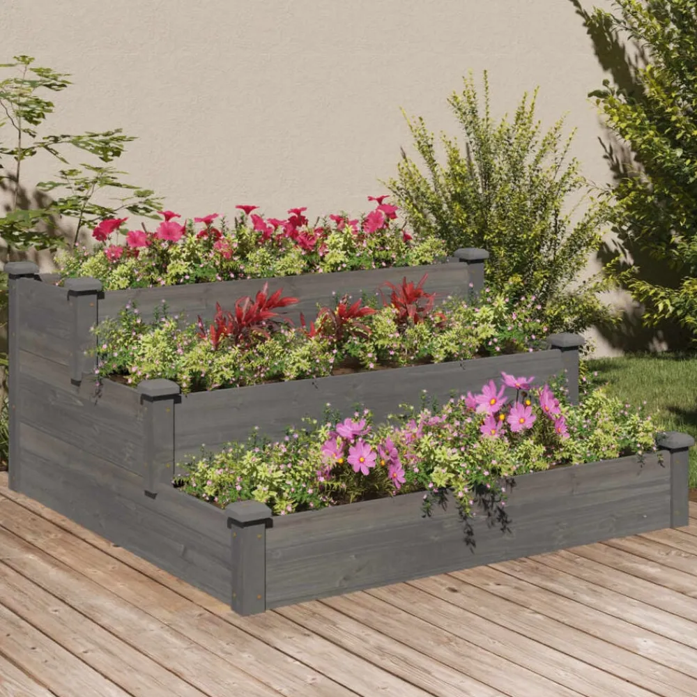 Pelouses & Jardins-vidaXL Lit surélevé de jardin 120x120x56 cm bois massif de sapin Gris