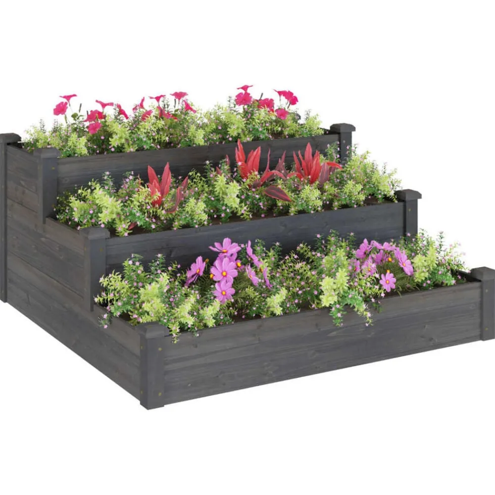 Pelouses & Jardins-vidaXL Lit surélevé de jardin 120x120x56 cm bois massif de sapin Gris