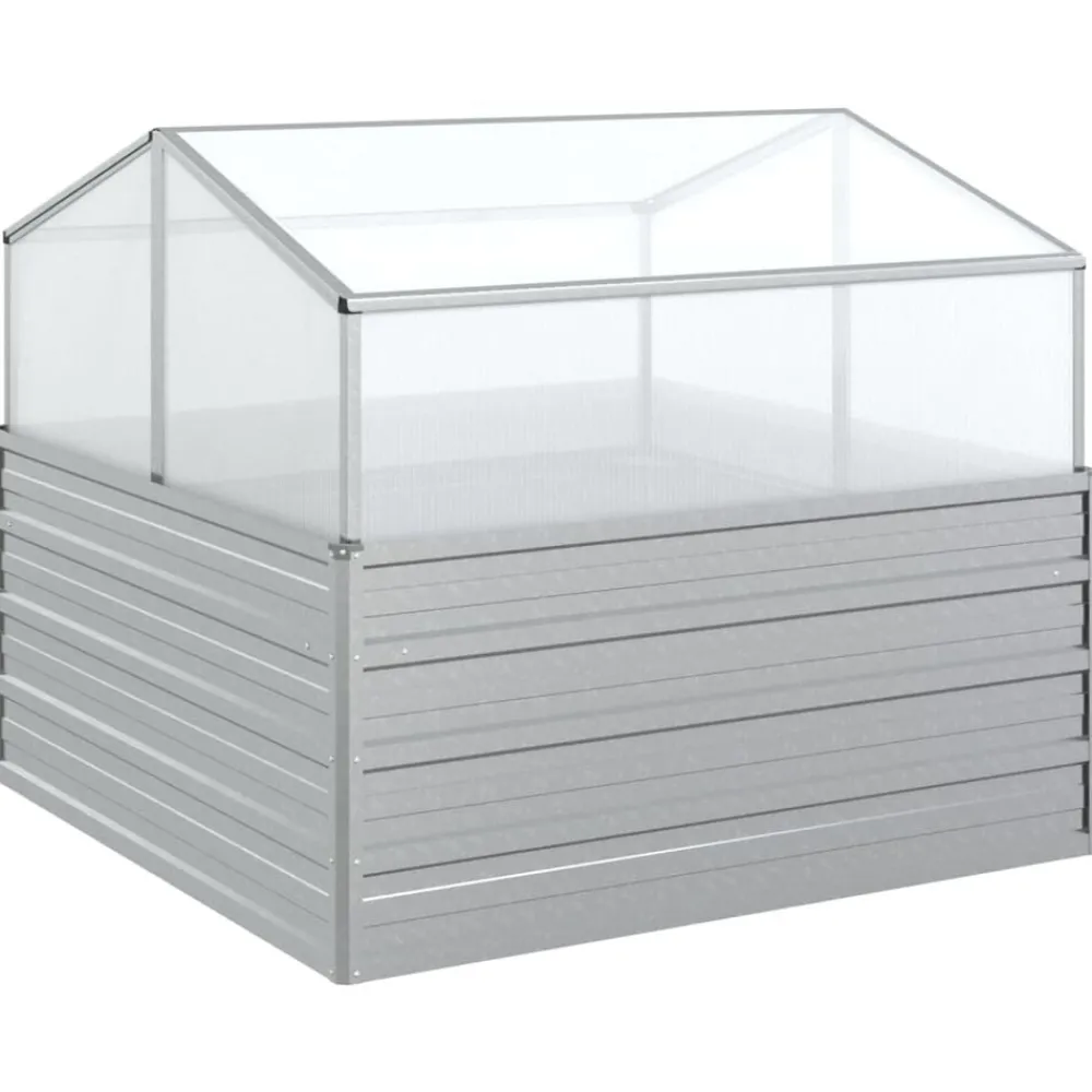 Pelouses & Jardins-vidaXL Lit surélevé de jardin avec serre 100x100x85 cm Argenté
