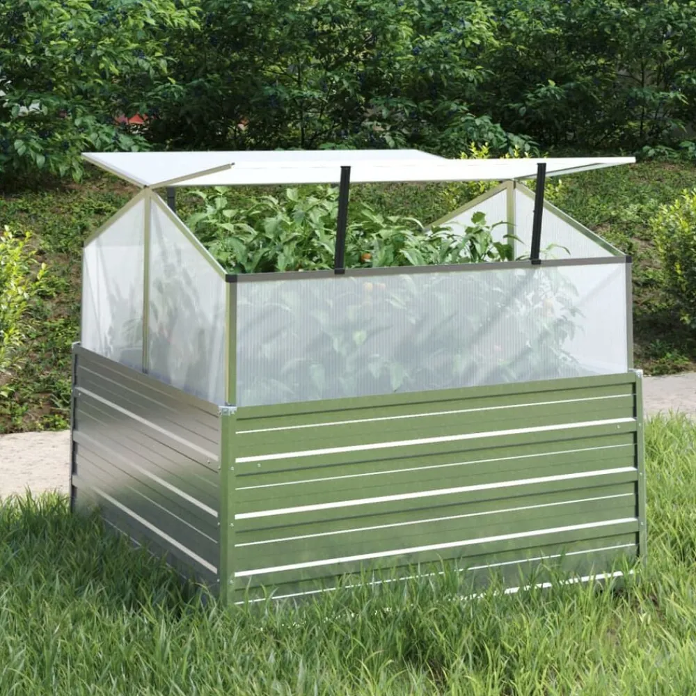 Pelouses & Jardins-vidaXL Lit surélevé de jardin avec serre 100x100x85 cm Argenté