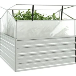 Pelouses & Jardins-vidaXL Lit surélevé de jardin avec serre 100x100x85 cm Argenté