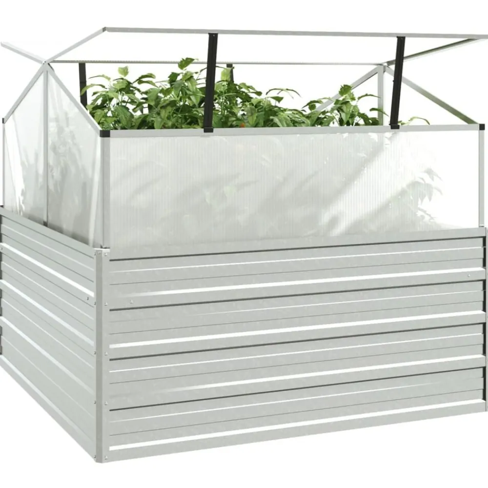 Pelouses & Jardins-vidaXL Lit surélevé de jardin avec serre 100x100x85 cm Argenté