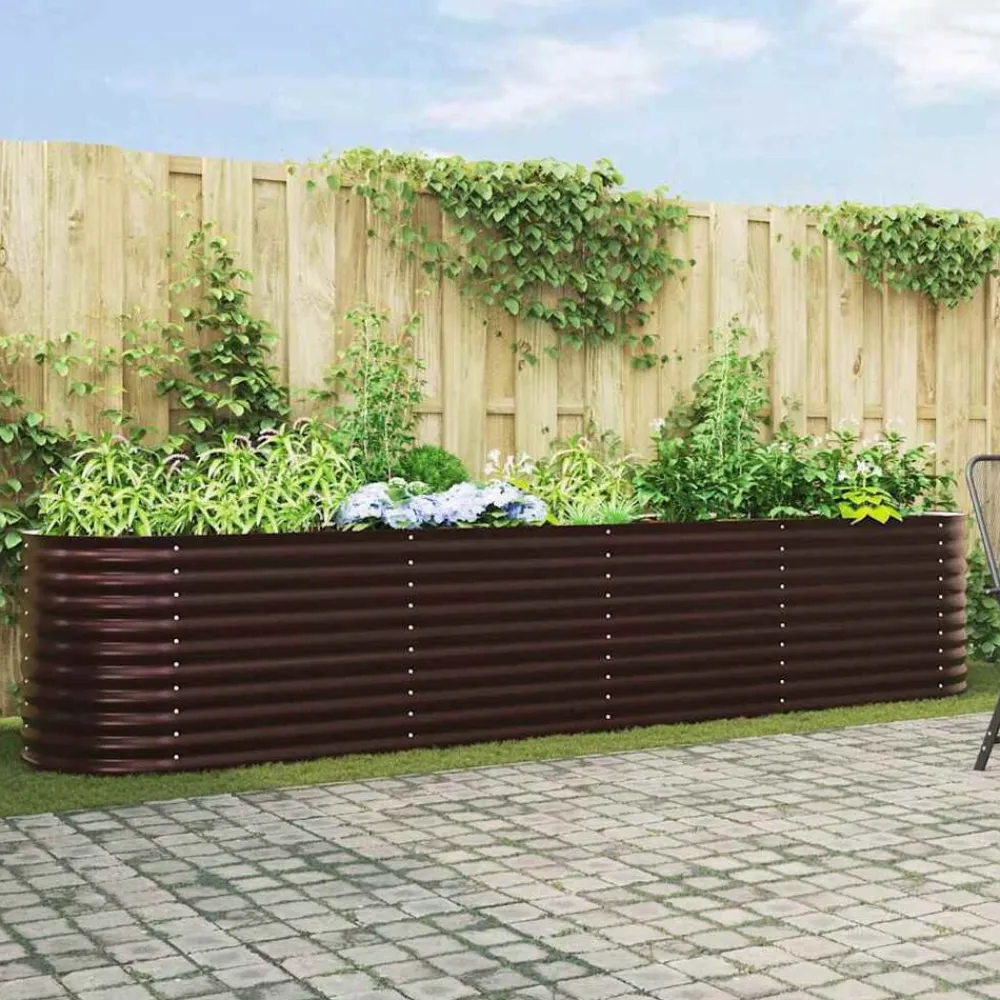 Pelouses & Jardins-vidaXL Lit surélevé 400 x 80 x 81 cm Acier Marron