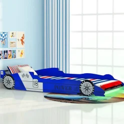 Mobilier Pour Bébés & Tout-Petits-vidaXL Lit voiture de course pour enfants avec LED 90 x 200 cm Bleu