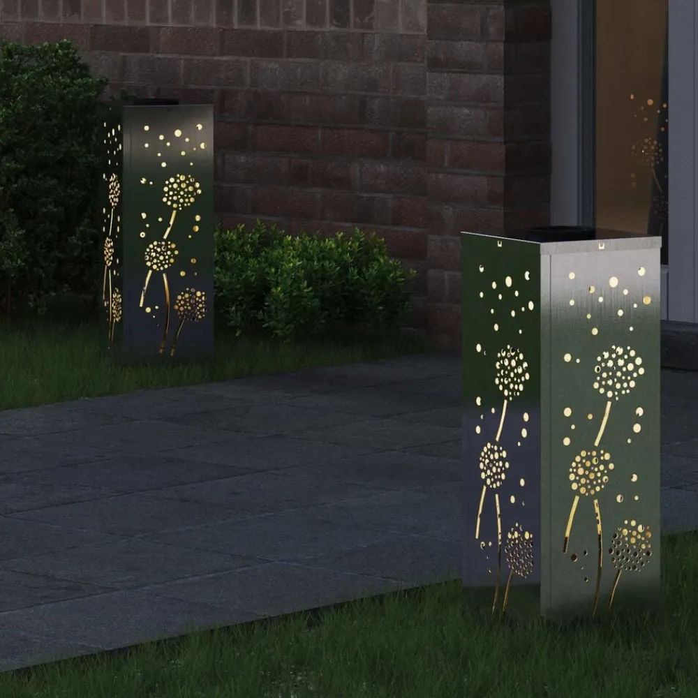 Luminaires-vidaXL Lumière de chemin LED solaire 2 pcs Argenté Acier inoxydable