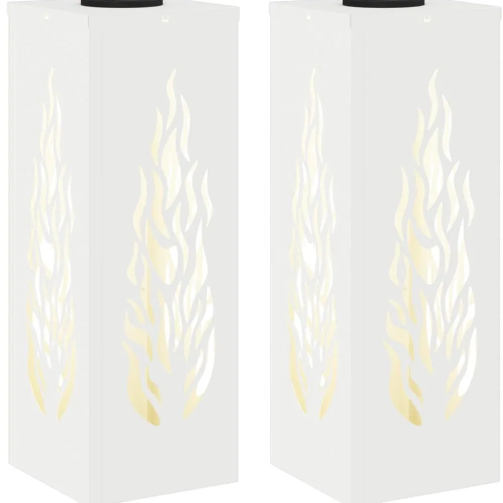 Luminaires-vidaXL Lumière de chemin LED solaire 2 pcs Acier laminé à froid Blanc