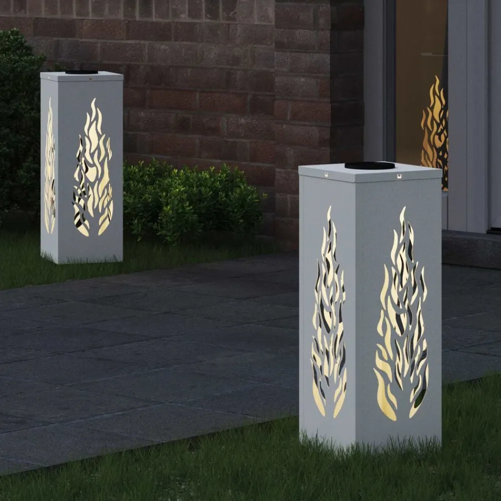 Luminaires-vidaXL Lumière de chemin LED solaire 2 pcs Acier laminé à froid Blanc