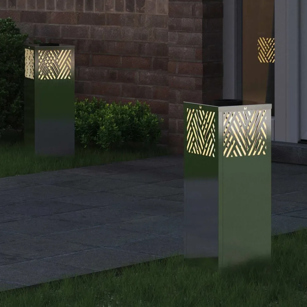 vidaXL Lumière de chemin LED solaire 2 pcs Argenté
