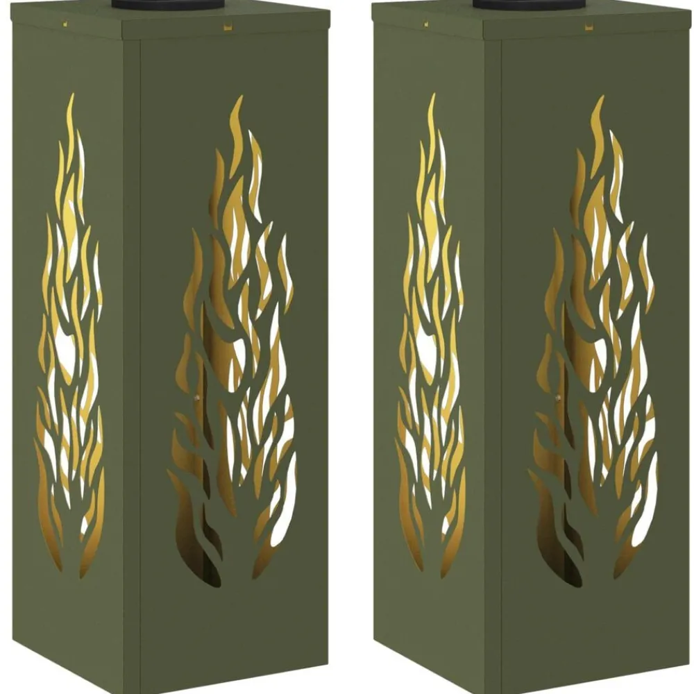Luminaires-vidaXL Lumière de chemin LED solaire 2 pcs Vert olive