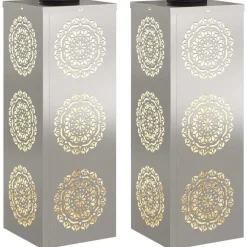 Luminaires-vidaXL Lumière de chemin LED solaire 2 pcs Argenté Acier inoxydable