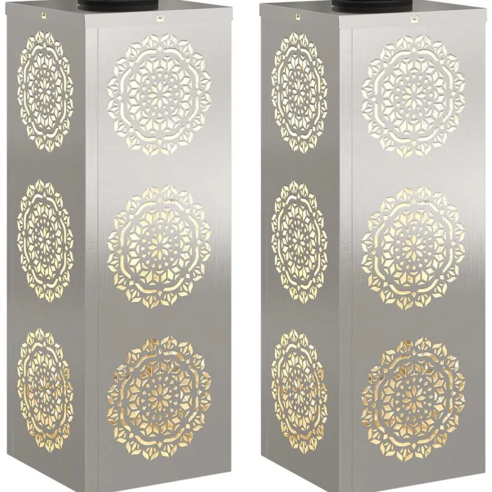 Luminaires-vidaXL Lumière de chemin LED solaire 2 pcs Argenté Acier inoxydable