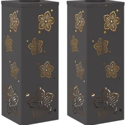 Luminaires-vidaXL Lumière de chemin LED solaire 2 pcs Acier laminé à froid Noir