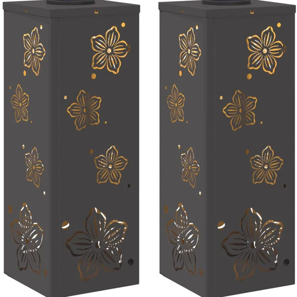 Luminaires-vidaXL Lumière de chemin LED solaire 2 pcs Acier laminé à froid Noir