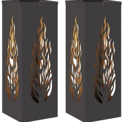 Luminaires-vidaXL Lumière de chemin LED solaire 2 pcs Acier laminé à froid Noir