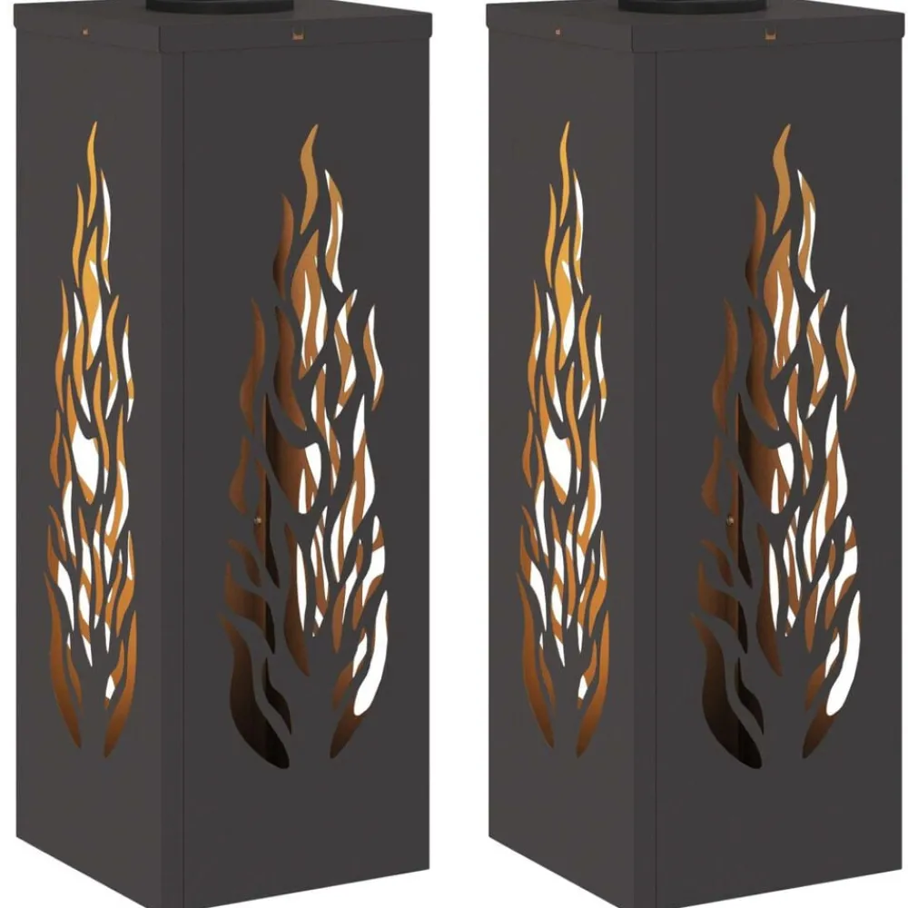 Luminaires-vidaXL Lumière de chemin LED solaire 2 pcs Acier laminé à froid Noir